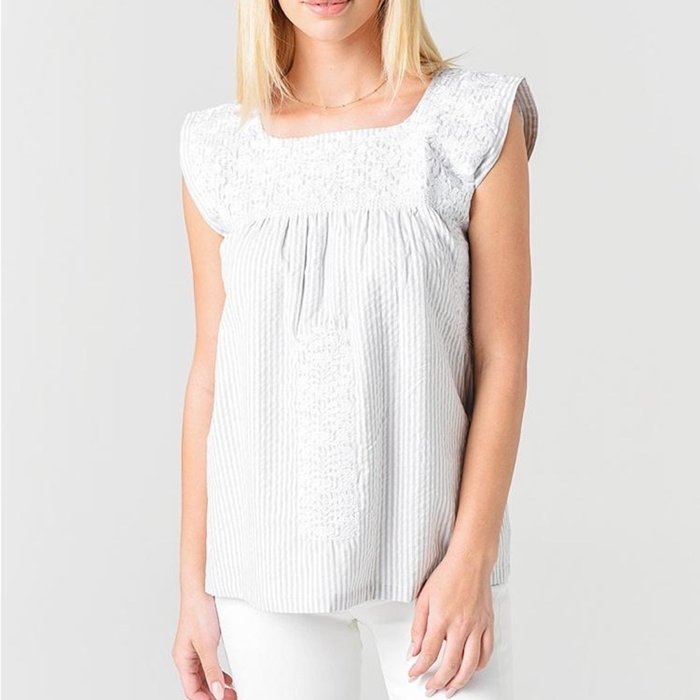 J. Marie The Grace White Gray Sleeveless‎ Top